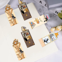 Zestaw 4 sztuk magnetycznych zakładek do książek 7,9 x 3 cm składany kształt kotka ilustracyjny motyw biblioteka 3