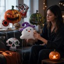 Zestaw balonów foliowych Halloween 8 sztuk 25 x 24 cm Baloniki Dynia Czaszka Oko Ręka i duch Halloweenska dekoracja i wystrój na przyjęcie 5