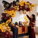 Zestaw balonów na girlandę 146 sztuk Temat magiczny z czarodziejskim kapeluszem Czarny, bordowy, żółty i złoty Dekoracja na Halloween i urodziny 6