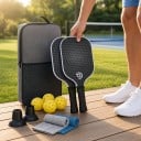 Zestaw do pickleballa 2 rakiety i 4 piłki z ręcznikami i torbą 40 x 20 x 1,4 cm Lekkie rakiety grafitowe Czarne z białym wzorem Do hali i na zewnątrz 3
