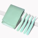 Zestaw kosmetycznych pęset 4 szt Zakończone skosami i szpiczaste Długość 9,5 cm Stal nierdzewna Etui 10,2 x 7,3 cm Do brwi i pojedynczych 4