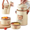Zestaw lunchboxów termicznych o pojemności 400 ml i 600 ml Pojemnik ze stali nierdzewnej, izolowany, szczelny, nadaje się do użycia w kuchence mikrofalowej Pudełko dziecięce z misiem i sztućcami 4