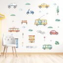 Zestaw naklejek na ścianę 90 x 30 cm PVC Środki transportu i znaki Dekoracja dziecięca do pokoju Auto Droga Kolorowe naklejki 2