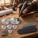 Zestaw tarcz do mikro-narzędzia 31 sztuk Tarcze tnące HSS 22 do 50 mm Diamentowe i tnące Trzony 3,17 mm Srebrne i czarne Do drewna, metalu i kamienia 2