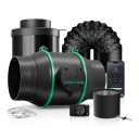 Zestaw wentylatora z filtrem węglowym i rurą, regulacja obrotów, 100 mm (4"), 205 CFM, silnik EC, czarny, do namiotów hodowlanych i roślin 1