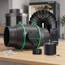 Zestaw wentylatora z filtrem węglowym i rurą, regulacja obrotów, 100 mm (4"), 205 CFM, silnik EC, czarny, do namiotów hodowlanych i roślin 3