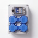 Zewnętrzna wodoodporna gniazdko ścienne z wyłącznikiem 2P 16 A, 4 gniazdka 220 V, 200 × 150 × 100 mm, ABS, szare, do domu, ogrodu i ładowania samochodu 2