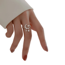 Zilveren damesring verstelbare maat diameter 16,5 mm Dunne open ring met een maan met steentjes en een ster 3/5 mm elegant sieraad 5