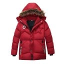 Zimná chlapčenská bunda s kapucňou s kožuchom Teplá prešívaná bunda na zips a patentky Jesenné a zimné oblečenie Bavlna a polyester 6