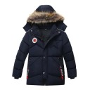 Zimná chlapčenská bunda s kapucňou s kožuchom Teplá prešívaná bunda na zips a patentky Jesenné a zimné oblečenie Bavlna a polyester 7