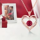 Zircon Heart Necklace Set with Gemstone Pink Box 6 Roses Pink Gift Bag Romantic Gift for Women 2