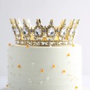 Zlatá koruna na dort 12,5 x 5,3 cm Barevné kameny Narozeninová dekorace na dort Elegantní design Princeznovská oslava 1