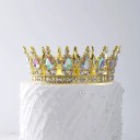 Zlatá koruna na dort 12,5 x 5,3 cm Barevné kameny Narozeninová dekorace na dort Elegantní design Princeznovská oslava 3