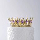 Zlatá koruna na dort 12,5 x 5,3 cm Barevné kameny Narozeninová dekorace na dort Elegantní design Princeznovská oslava 2