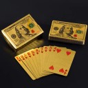 Zlaté plastové hracie karty 55 kusov s dizajnom bankovky 100 USD lesklý vodeodolný povrch a rozmer 6 x 9 cm pre poker žolíky aj kanastu 4