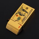 Zlaté plastové hracie karty 55 kusov s dizajnom bankovky 100 USD lesklý vodeodolný povrch a rozmer 6 x 9 cm pre poker žolíky aj kanastu 5