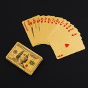 Zlaté plastové hracie karty 55 kusov s dizajnom bankovky 100 USD lesklý vodeodolný povrch a rozmer 6 x 9 cm pre poker žolíky aj kanastu 7