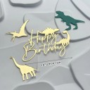 Zlatý dortový nápis s dinosaury 10,5 cm Dekorace na dort Narozeninová ozdoba Dinosauři Dětská párty Tematická oslava 2