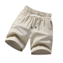 Zomerse herenshorts van katoen en linnen, effen kleur, vrijetijdsshorts met trekkoord, casual, ademende shorts voor de zomer 5