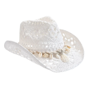 Zomerse strohoed voor dames Handgeweven strandhoed 56-58 cm Schelpdecoratie Zonbescherming Rand 8 cm Hoogte 12 cm 2