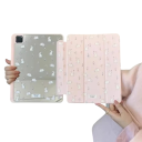 Zrcadlové pouzdro na tablet iPad 10,2 palce 7. 8. i 9. generace s motivem králíčků a kvítků skládací klopa akryl a plast 1