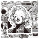 Zwart-witte autostickers van PVC 50 stuks Mix van harten tot vrouwenportretten en Engelse teksten Voor het versieren en personaliseren van je voertuig 4
