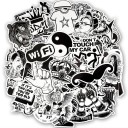 Zwart-witte PVC-stickers 60 st Mix motieven van schedels tot dieren en Engelse teksten Grootte 3 tot 10 cm Voor het versieren en personaliseren 3