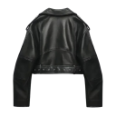Zwarte imitatieleren damesjas Korte bikerstijl Asymmetrische rits Tailleband Metalen ritsen Rocklook Modieuze lentejas 2
