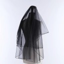 Zwarte trouwsluier 87 cm Dubbelzijdig Tulle Met kam Elbow lengte Eenvoudige zoom Elegante sluier voor de bruid 1