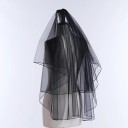 Zwarte trouwsluier 87 cm Dubbelzijdig Tulle Met kam Elbow lengte Eenvoudige zoom Elegante sluier voor de bruid 4