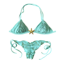 Zweiteiliger Bikini für Damen mit Quasten und Sternenmuster, zum Binden, Triangel-Oberteil und Tanga-Höschen mit Kordelzug, Sommer-Bademode 9