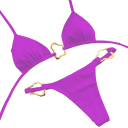 Zweiteiliger Damen-Bikini mit goldenen Metallschnallen. Triangel-Oberteil und Cutout-Höschen. Eleganter Badeanzug für Strand und Sonnenbaden. 6