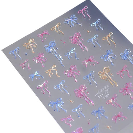 1 ks Samolepky na nehty s mašlemi Holografické 3D Nail Art obtisky Sladké samolepicí dekorace Lesklé DIY příslušenství pro zdobení