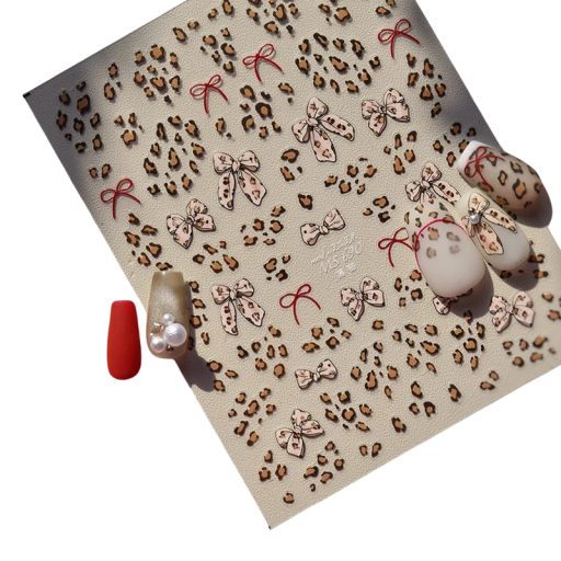 1 ks Samolepky na nehty s mašlemi Leopardí vzor 3D Nail Art obtisky Sladké samolepicí dekorace na nehty DIY příslušenství pro zdobení