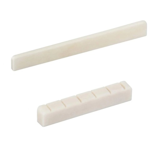 1 Pair Guitar Bridge 8 x 0.3 cm and Nut 5.2 x 0.6 cm from Cow Bone White or Unbleached Replacement Set for Classical Acoustic Guitar