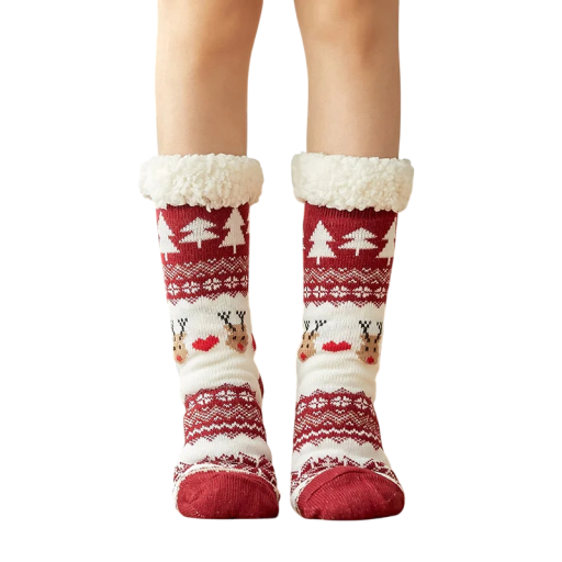 1 paire de chaussettes avec motif romantique de Noël de cerfs EU 35–42 Chaussettes d'hiver chaudes Vêtements en coton doux et chaud Confort à porter en hiver