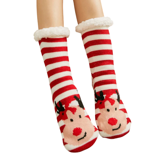 1 paire de chaussettes rayées avec impression de cerf EU 35–42 Chaussettes d'hiver chaudes Vêtements en coton doux et réconfortants Confortables à porter avec un motif de Noël