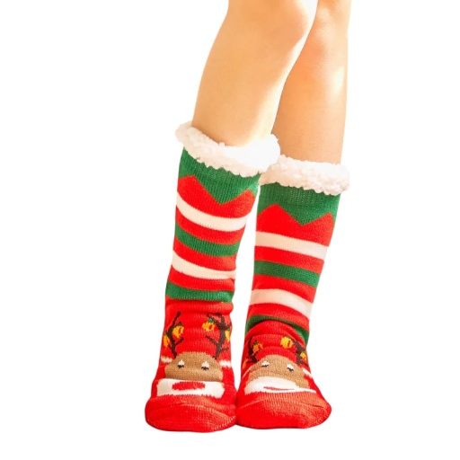 1 paire de chaussettes rayées avec motif de cerf EU 35–42 Chaussettes d'hiver chaudes Vêtements en coton doux et réconfortants Confortables à porter