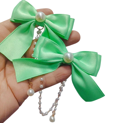 1 paire de Pinces à cheveux Grand nœud en satin avec grande perle et chaîne de perles Élégant ornement pour cheveux de fille