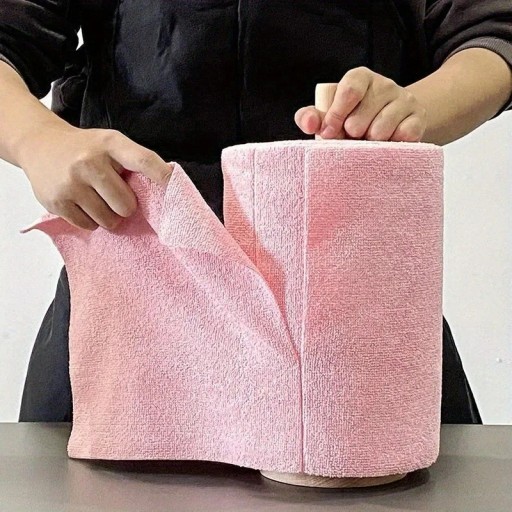 1 rotolo di panni per la pulizia riutilizzabili per cucina e auto In tessuto non tessuto assorbente panno senza polvere Rosa/Grigio