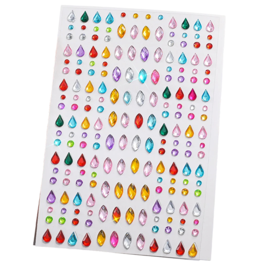 1 Sheet of Coloured Gems and Drops for Face Self-Adhesive Jewels 3 4 5 mm Mix for Wedding Makeup Parties Festivals and Creative Makeup