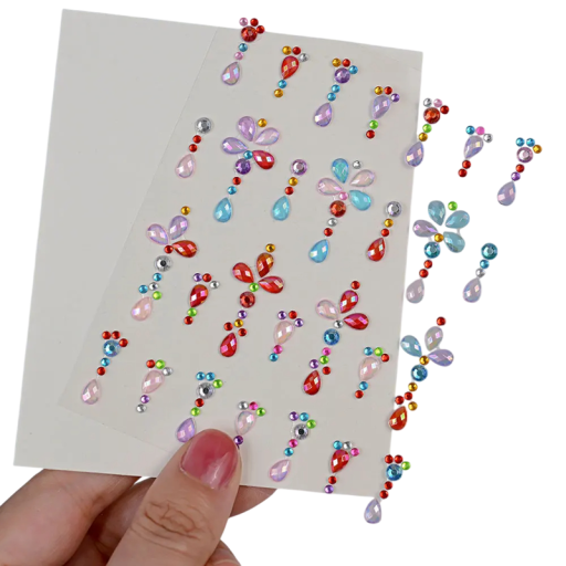 1 stk diamantklistermærke til ansigtet 5D farvede sten i form af blomster og dråber festivalmakeup kropspynt makeup dekoration DIY