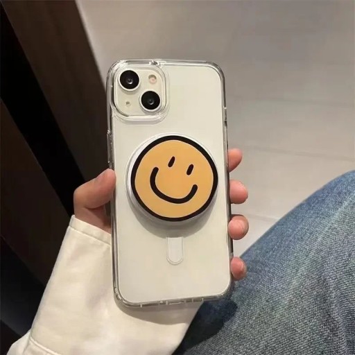 1 stk Magnetisk holder gul smiley til iPhone 12 til 16 Stilfuld telefonholder Dekorativ magnetisk stativ