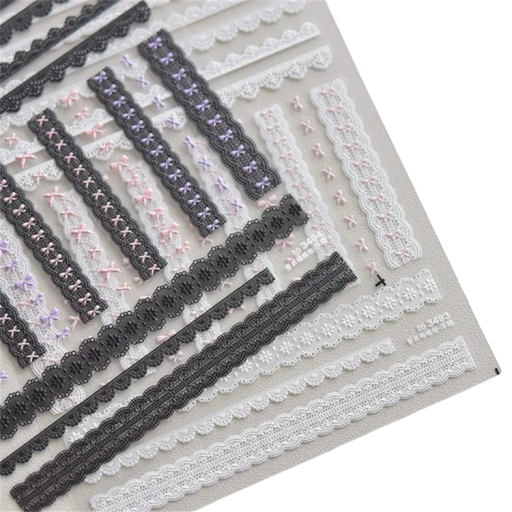 1 stk Negleklistermærker med lace sløjfer Nail Art overførsler Elegant selvklæbende dekorationer til negle 3D lace DIY tilbehør til dekoration