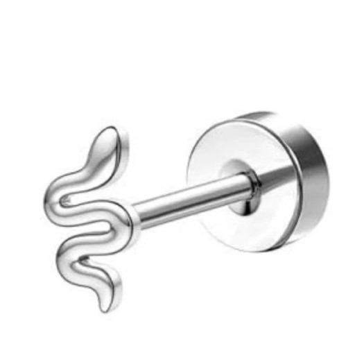 1 τμχ ασημένιο σκουλαρίκι piercing σχέδιο φίδι 0,8 mm x 6 mm x 10 mm χειρουργική ανοξείδωτη ατσάλι για ευαίσθητα αυτιά