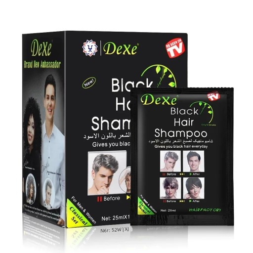 10 bucăți Dexe Fast Șampon Colorant pentru Păr 25 ml Șampon Natural pentru Păr Negru în 5 Minute, Culoare Pe Bază de Plante pentru Negru, Aplicare Rapidă