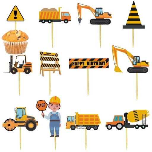 10 bucăți Suporturi pentru tort Vehicule de construcție și unelte Decorațiuni de tort din hârtie pentru petrecerea de naștere a copiilor Petrecere tematică de construcție
