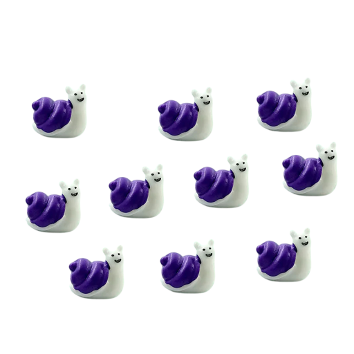10 db-os készlet Mini figura fehér csiga lila házzal 1,2 × 1,4 cm Gyanta dekoráció mini kertbe, virágcserépbe vagy akváriumba