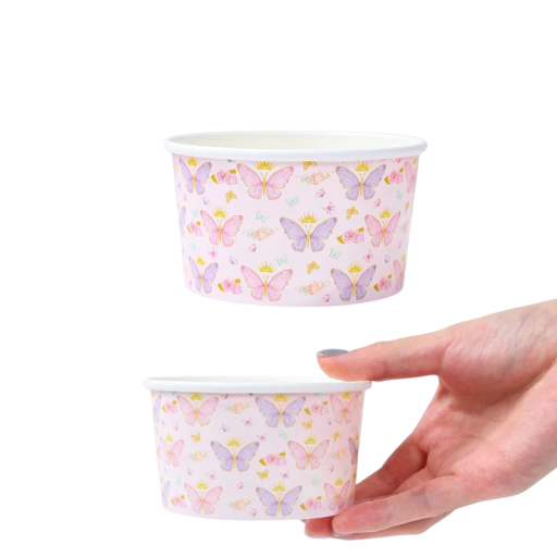 10 db Rózsaszín Papírmiska 9,5 × 5,2 × 8 cm Lepke Minta Parti Miskák Desszertekhez, Édességekhez és Snackekhez Eldobható Edények Gyermekünnepséghez