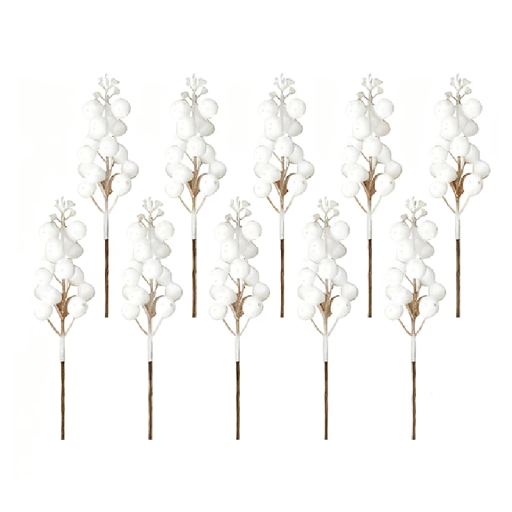 10 ks Umělé bílé bobulové kytice 15 cm s hnědým stonkem Vánoční dekorace na věnce a svícny Umělé květiny do aranžmá